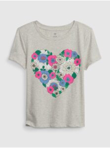 Šedé dievčenské bavlnené tričko s motívom srdca GAP