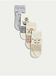 Súprava štyroch párov detských vzorovaných ponožiek v šedej a béžovej farbe Marks & Spencer
