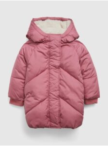 Ružová dievčenská zimná prešívaná bunda s umelým kožúškom GAP