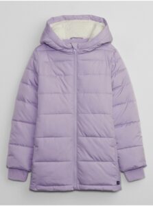 Svetlo fialová dievčenská zimná prešívaná bunda s kapucňou GAP
