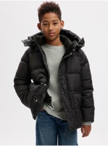 Čierna chlapčenská zimná prešívaná bunda s kapucňou GAP
