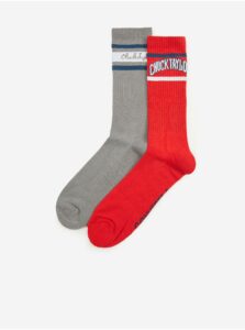 Súprava dvoch párov pánskych ponožiek v červenej a šedej farbe Converse Chuck Taylor