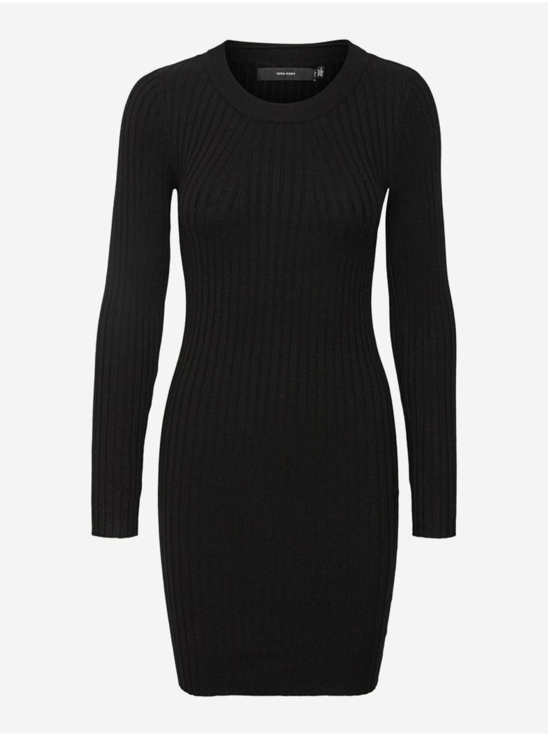 Čierne dámske svetrové rebrované šaty Vero Moda Kiki