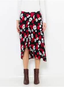Červeno-čierna kvetovaná midi sukňa CAMAIEU