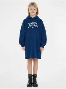 Modré dievčenské mikinové šaty s kapucňou Tommy Hilfiger