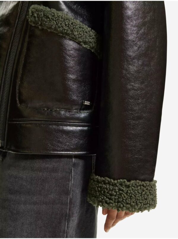 Čierna dámska zimná koženková bunda s umelým kožúškom Scotch & Soda