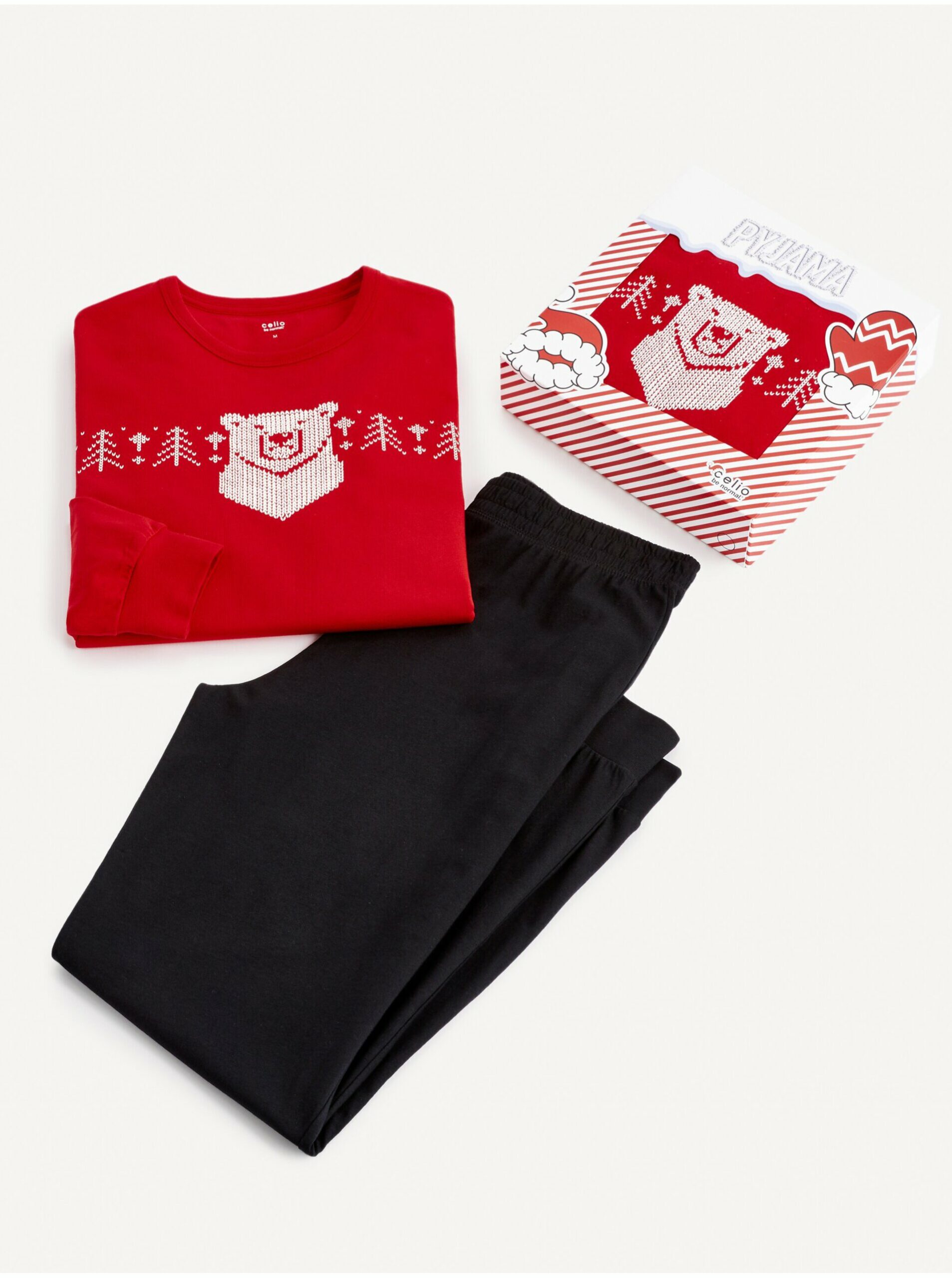 Čierno-červené pánske vzorované pyžamo v darčekovom balení Celio