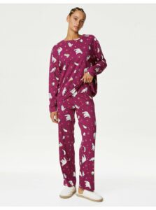 Fialová dámska vzorovaná pyžamová súprava Marks & Spencer