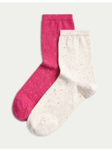 Súprava dvoch párov dámskych vzorovaných ponožiek v béžovej a ružovej farbe Marks & Spencer