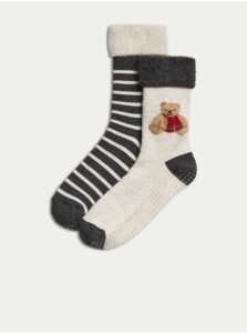Sada dvoch párov dámskych ponožiek v krémovej a šedej farbe s motívom Spencer Bear™ Marks & Spencer