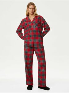 Červené dámske kockované pyžamo Marks & Spencer