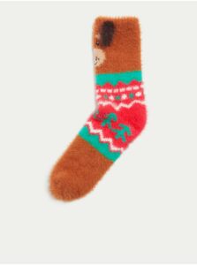 Červeno-hnedé dámske ponožky s vianočným motívom Marks & Spencer