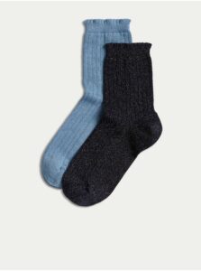 Sada dvoch párov dámskych trblietavých ponožiek v tmavomodrej a svetlomodrej farbe Marks & Spencer