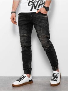 Čierne pánske slim fit džínsy Ombre Clothing