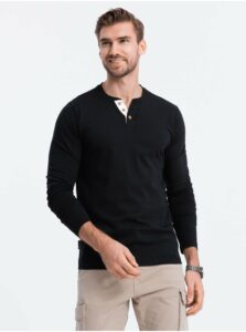 Čierne pánske tričko s gombíkmi Ombre Clothing HENLEY