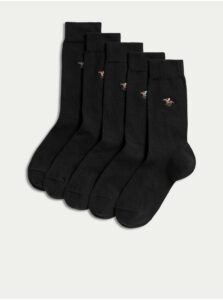 Súprava piatich párov pánskych ponožiek s motivom dostihových koní v čiernej farbe Marks & Spencer