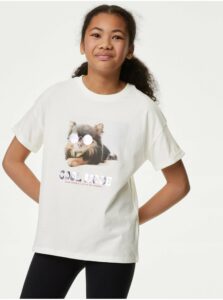 Krémové dievčenské tričko s potlačou Marks & Spencer