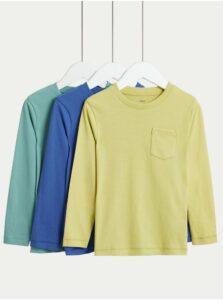 Súprava troch chlapčenských tričiek v modrej, žltej a zelenej farbe Marks & Spencer