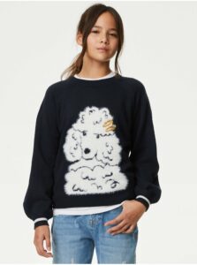 Tmavosivý dievčenský sveter s flitrami a motivom pudla Marks & Spencer