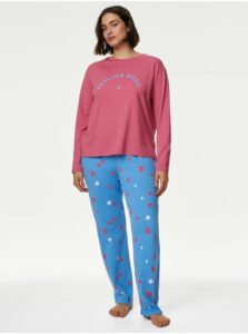 Modro-ružová dámska vzorovaná pyžamová súprava Marks & Spencer