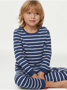 Tmavomodré chlapčenské pruhované pyžamo Marks & Spencer