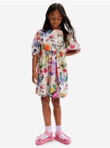 Fialovo-krémové dievčenské kvetované šaty Desigual Akira