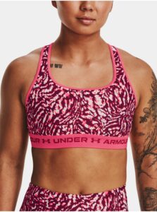 Tmavo ružová dámska vzorovaná športová podprsenka Under Armour UA Crossback Mid Print