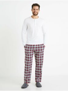 Červeno-biele pánske kockované pyžamo Celio Fipyjsmart