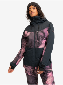 Čierno-ružová dámska lyžiarska kvetovaná bunda Roxy Presence Parka