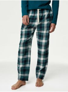 Petrolejové pánske kockované pyžamové nohavice Marks & Spencer