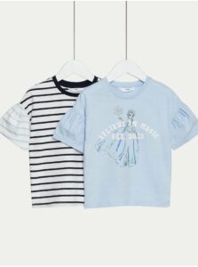 Sada dvoch dievčenských tričiek s volánovými rukávmi vo svetlo modrej a bielej farbe Marks & Spencer Ľadové kráľovstvo™