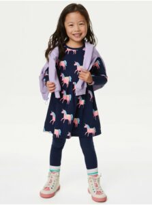 Tmavomodré dievčenské šaty s motívom jednorožca Marks & Spencer