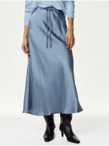 Svetlomodrá dámska saténová midi sukňa Marks & Spencer
