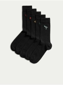 Súprava piatich párov pánskych ponožiek s motivom dinosaura v čiernej farbe Marks & Spencer