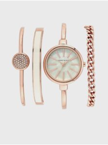 Sada dámskych hodiniek a náramkov v ružovozlatej farbe Anne Klein