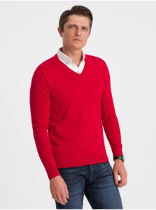 Červený pánsky sveter s košeľovým golierom Ombre Clothing