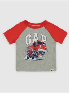 Červeno-šedé chlapčenské bavlnené tričko s potlačou GAP