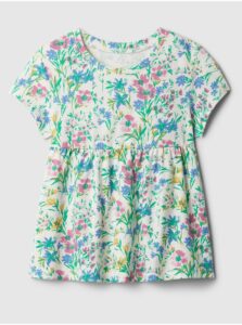 Krémovo-zelené dievčenské kvetované tričko GAP