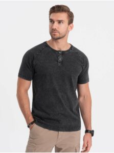 Čierne pánske basic tričko s gombíkmi Ombre Clothing