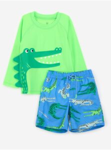 Sada chlapčenských kúpacích kraťasov a trička v modrej a zelenej farbe GAP