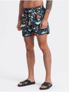 Tmavomodré pánske plavecké šortky s rybičkami Ombre Clothing V10 OM-SRBS-0125