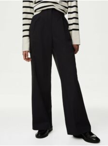 Čierne dámske široké nohavice s vysokým pásom Marks & Spencer