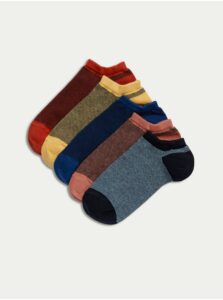 Súprava piatich párov ponožiek v modrej, žltej a červenej farbe Marks & Spencer Trainer Liners™