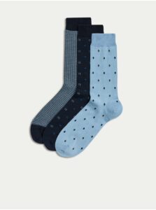 Súprava troch párov pánskych vzorovaných ponožiek v modrej farbe Marks & Spencer