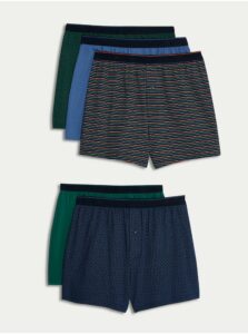 Súprava piatich pánskych vzorovaných trenírok v zelenej a modrej farbe Marks & Spencer Cool & Fresh™