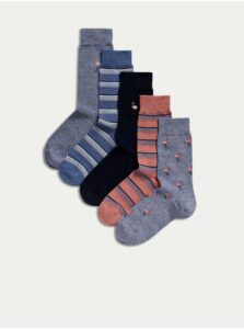 Súprava piatich párov pánskych ponožiek v modrej, šedej a ružovej farbe Marks & Spencer Cool & Fresh™