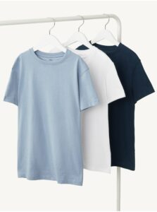Sada troch chlapčenských basic tričiek vo svetlomodrej, bielej a tmavomodrej farbe Marks & Spencer