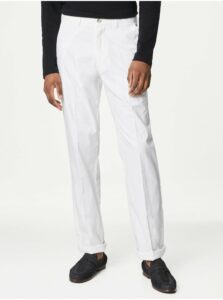 Biele pánske chino nohavice s prímesou ľanu Marks & Spencer