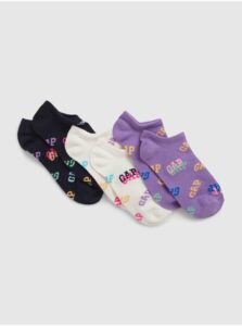 Sada troch párov dievčenských vzorovaných ponožiek vo fialovej, bielej a čiernej farbe GAP